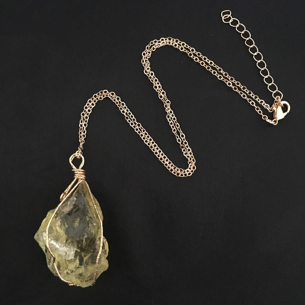 Gold Wire Wrapped Citrine Crystal Necklace